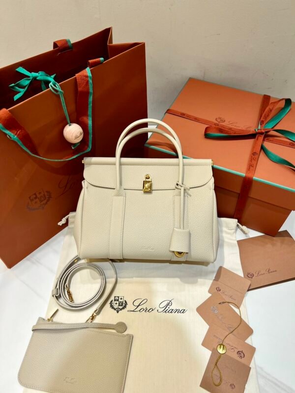Loro Piana Loom L25 Handbag 25cm Tender Calfskin Leather Top-Handle Bag with Crossbody Strap and Iconic Padlock