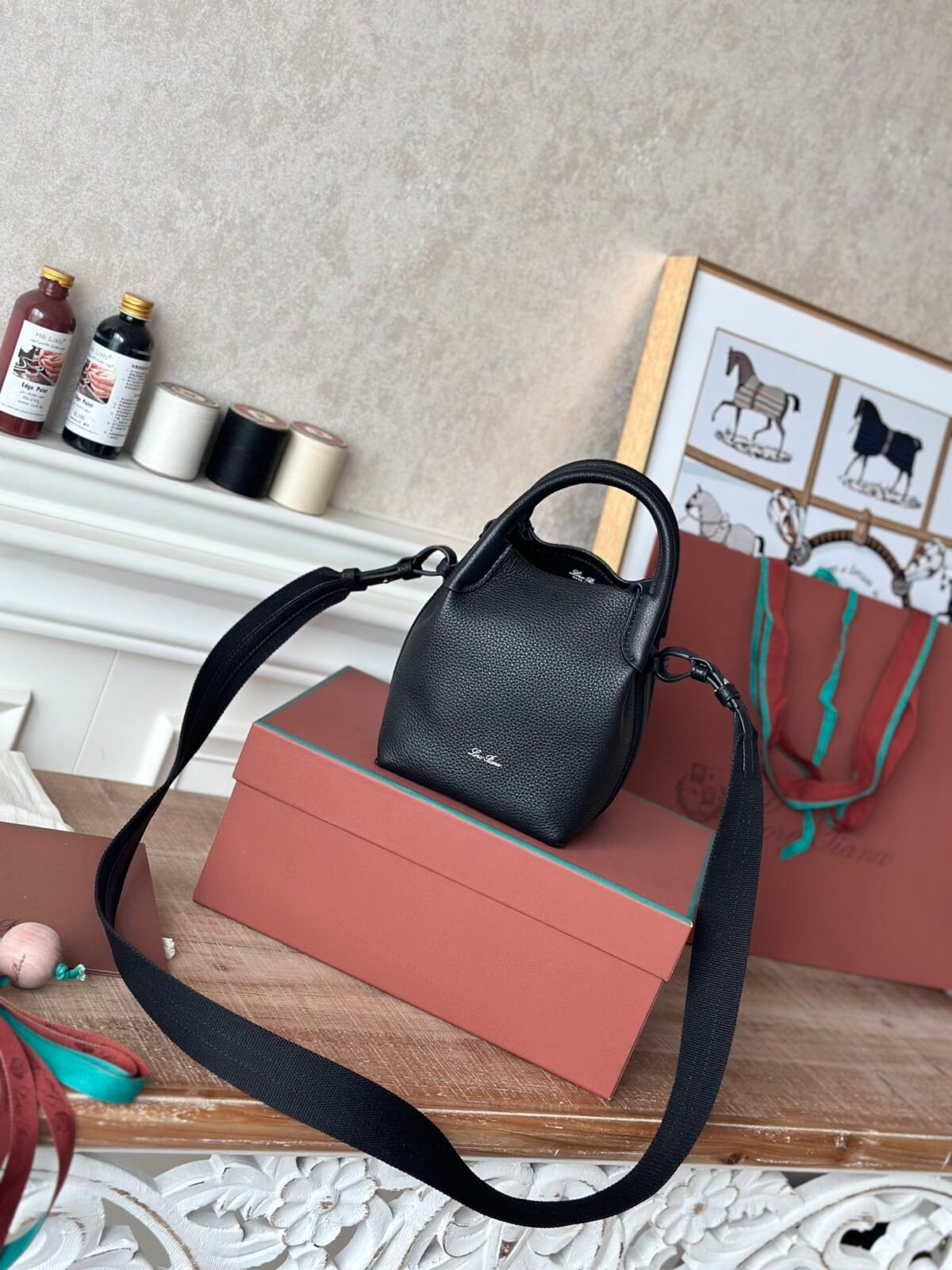 Loro Piana Mini Bale Bag 13x16x13cm Grained Calfskin Luxury Designer Mini Bucket Bag with Adjustable Crossbody Strap Loro Piana Mini Bale Bag 13x16x13cm Grained Calfskin Luxury Designer Mini Bucket Bag with Adjustable Crossbody Strap