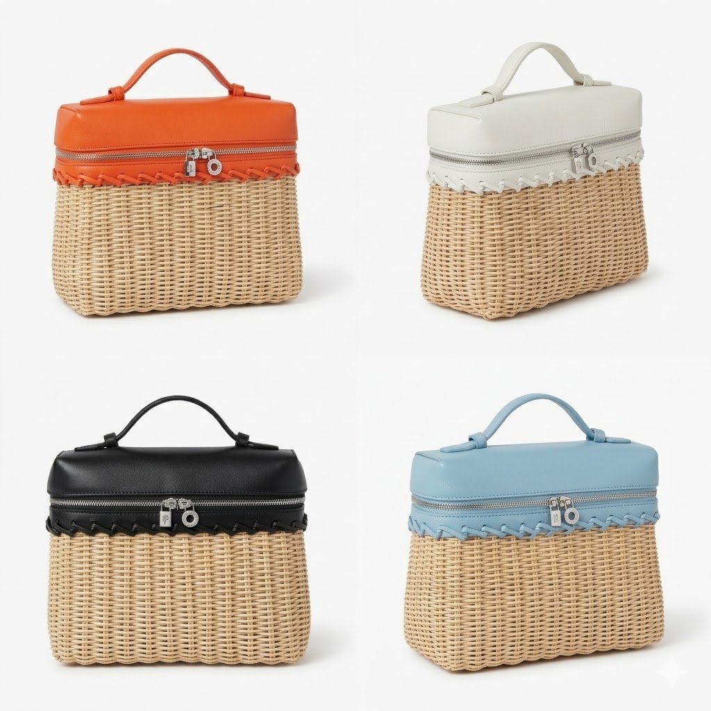 Loro Piana Extrapocket Wicker Bag Hand-Woven Bamboo Picnic Basket Multiple Colors – Image 2