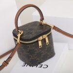 CELINE Mini Vanity Case 9.5cm Triomphe Canvas with Calfskin Leather Small Crossbody Vanity Box Bag 7