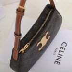 CELINE Triomphe Canvas and Calfskin Ava Bag 22cm Tan Underarm Shoulder Bag Premium Leather Hobo Bag 7