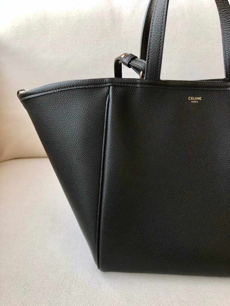 Celine Folded Cabas Bag 26cm Black &amp; Oatmeal Grained Calfskin Tote Bag for Women &ndash; Image 5