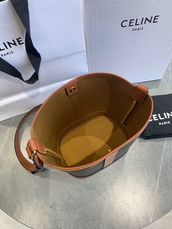Celine Triomphe Canvas Bucket Bag Vintage Large and Small Size Shoulder Bag – Image 6