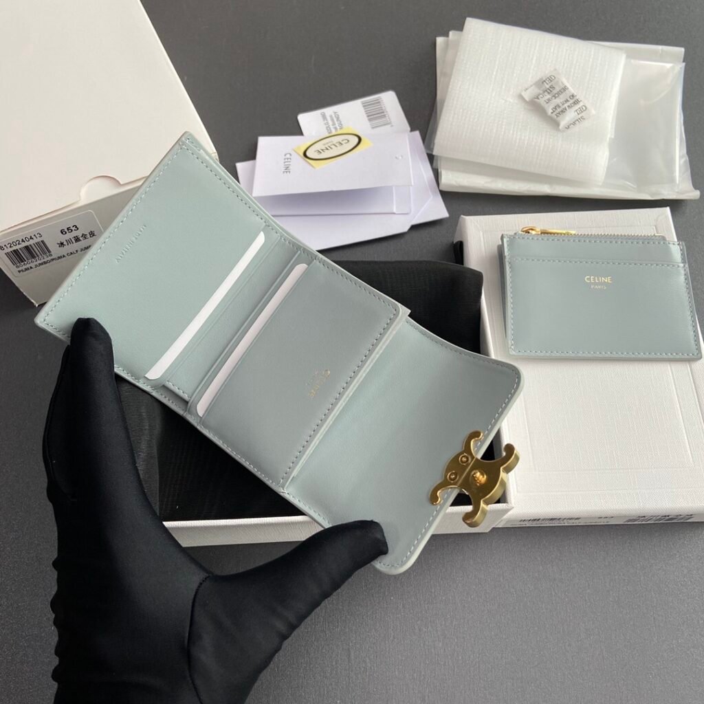 CELINE TRIOMPHE Compact Wallet Shiny Calfskin 5 Colors Small Wallets for Mini Bags – Image 6