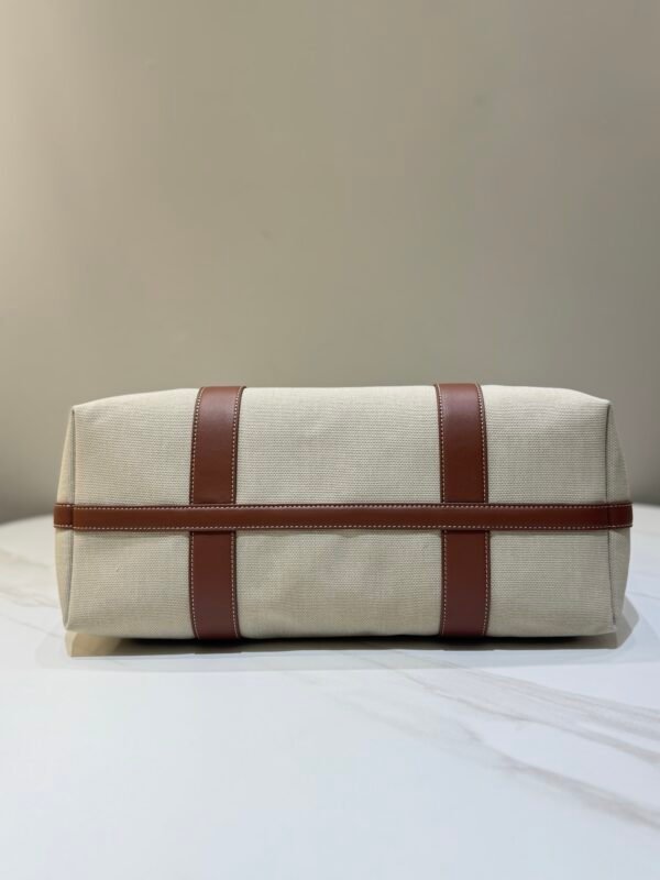 Loro Piana Ghiera Shopper Large Canvas Tote Bag 40cm Shoulder Bag for Work and Travel with Grained Leather Trim