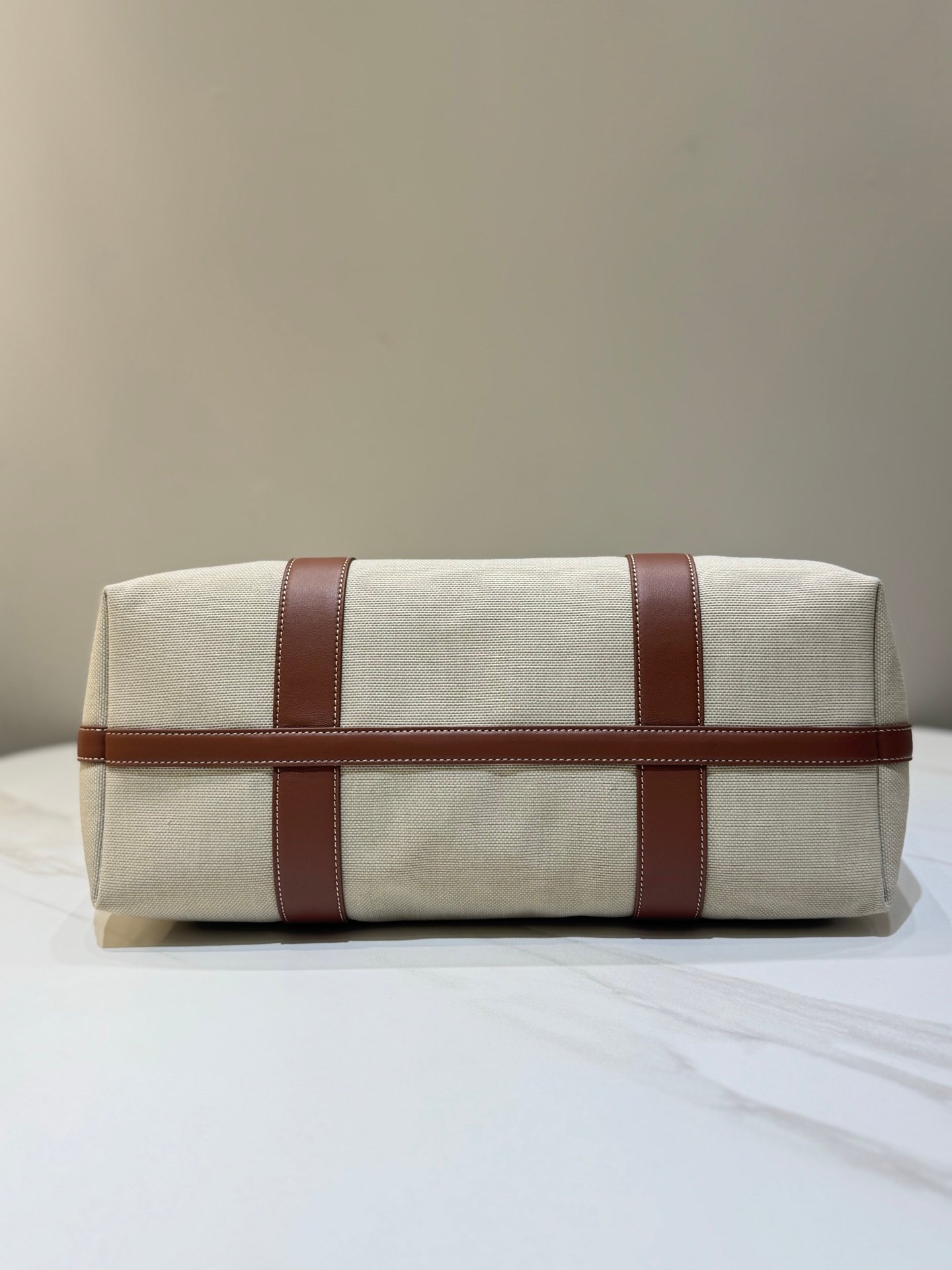 Loro Piana Ghiera Shopper Large Canvas Tote Bag 40cm Shoulder Bag for Work and Travel with Grained Leather Trim