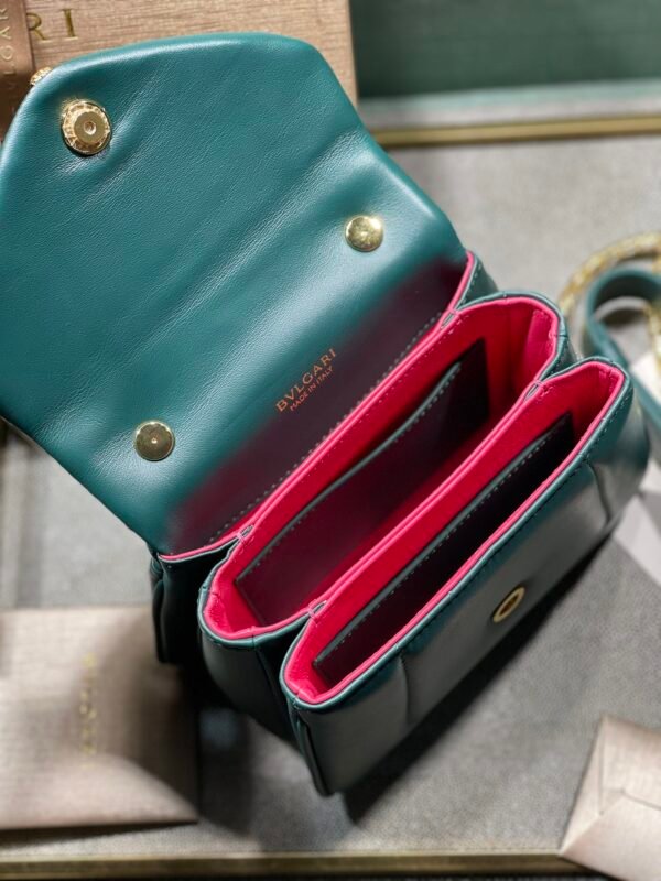7 BVLGARI Serpenti Reverse Small Quilted Calfskin Top Handle Bag 20cm with Snake Metal Handle and Iconic Magnetic Chain Crossbody Strap