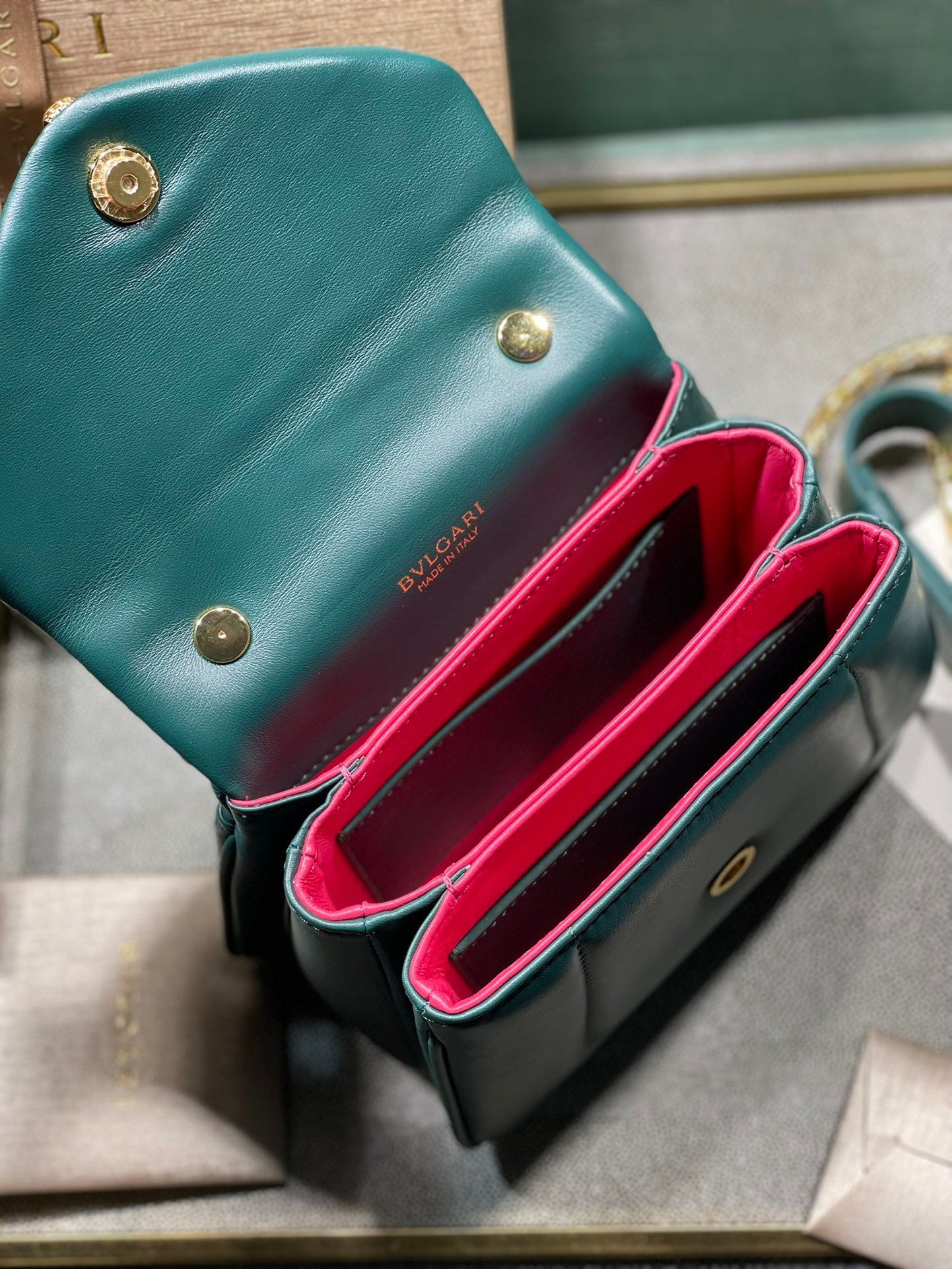 BVLGARI Serpenti Reverse Small Quilted Calfskin Top Handle Bag 20cm with Snake Metal Handle and Iconic Magnetic Chain Crossbody Strap BVLGARI Serpenti Reverse Small Quilted Calfskin Top Handle Bag 20cm with Snake Metal Handle and Iconic Magnetic Chain Crossbody Strap