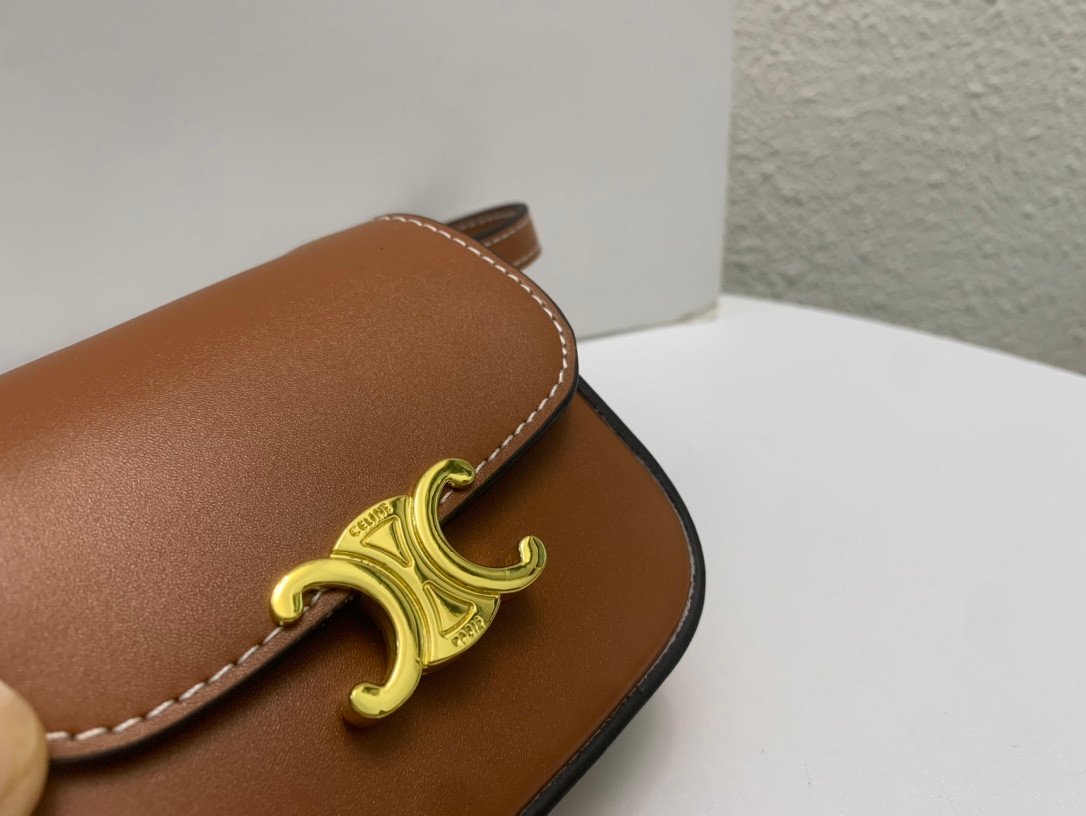 CELINE 2022SS Mini Triomphe Crossbody Bag 11cm Calfskin and Signature Canvas 7