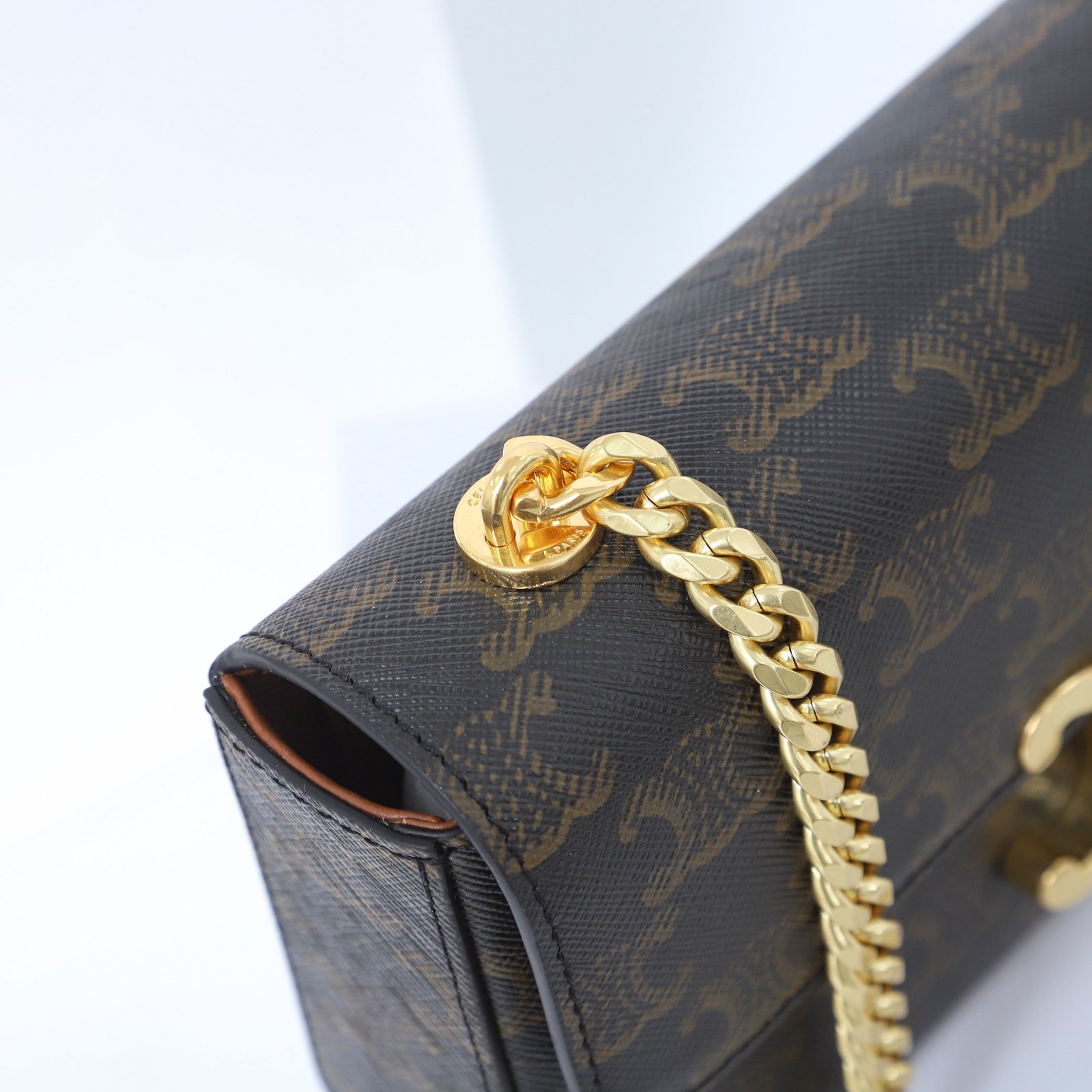 Celine Triomphe Chain Shoulder Bag 20.5cm Canvas and Calfskin Luxury Designer Crossbody for Women 7