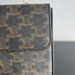 CELINE Box Triomphe Bag 22cm Shiny Calfskin and Triomphe Canvas Leather Shoulder and Crossbody Handbag with Gold-Finish Metallic Closure 7