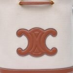 Premium Celine Triomphe Canvas and Leather Bucket Bag 25x28cm Vintage 3D Relief Logo Drawstring Shoulder Bag 7