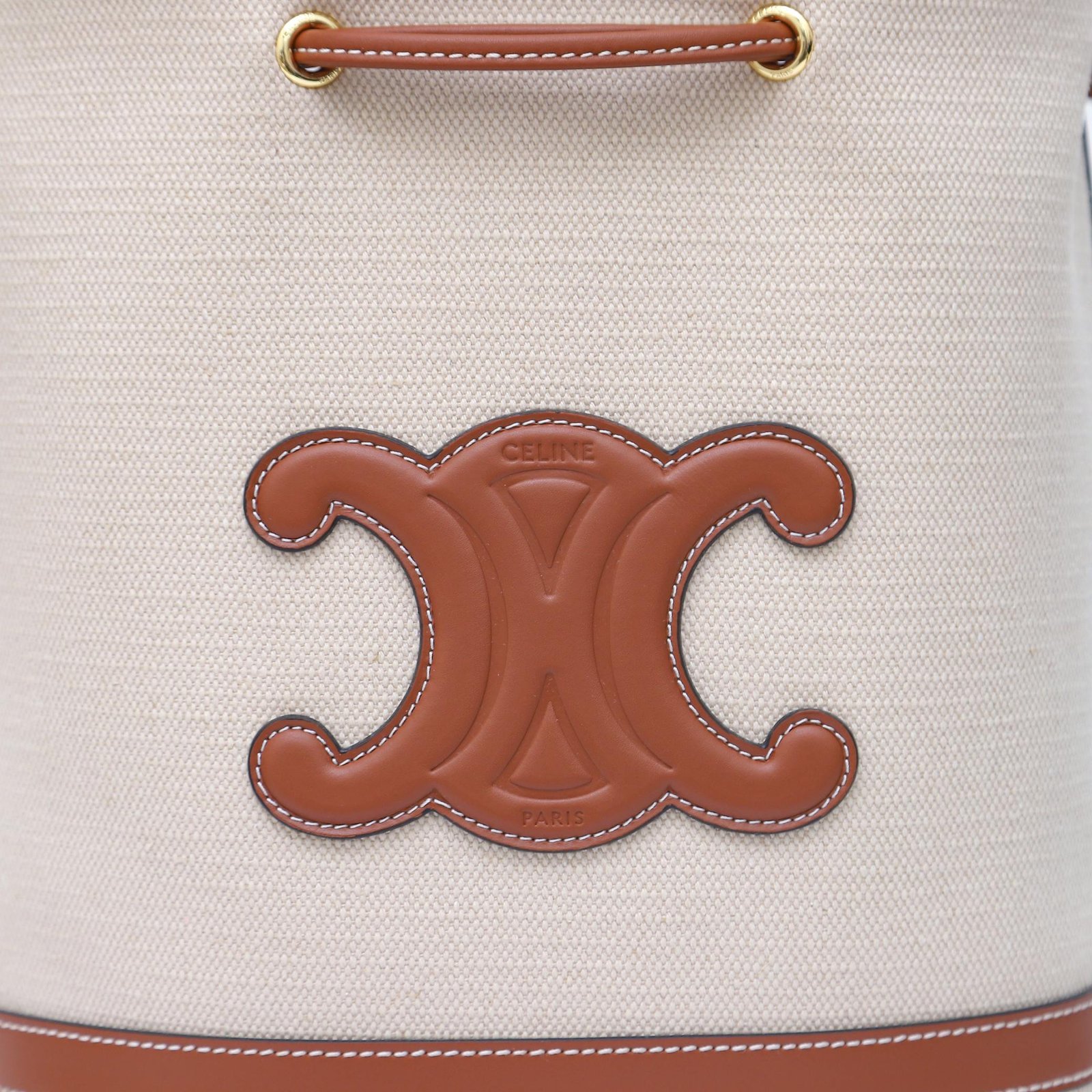 Premium Celine Triomphe Canvas and Leather Bucket Bag 25x28cm Vintage 3D Relief Logo Drawstring Shoulder Bag 7