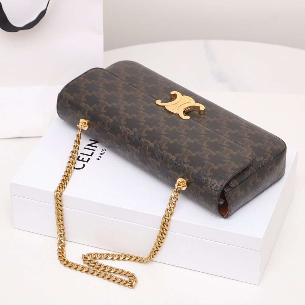 Celine Triomphe Chain Bag 33cm Shiny Calfskin Leather Underarm Bag – Image 7 Celine Triomphe Chain Bag 33cm Shiny Calfskin Leather Underarm Bag – Image 7