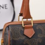 Celine Triomphe Canvas Small Boston Bag 19.5cm Vintage-Inspired Luxury Pillow Bag with Italian Leather Trim 7