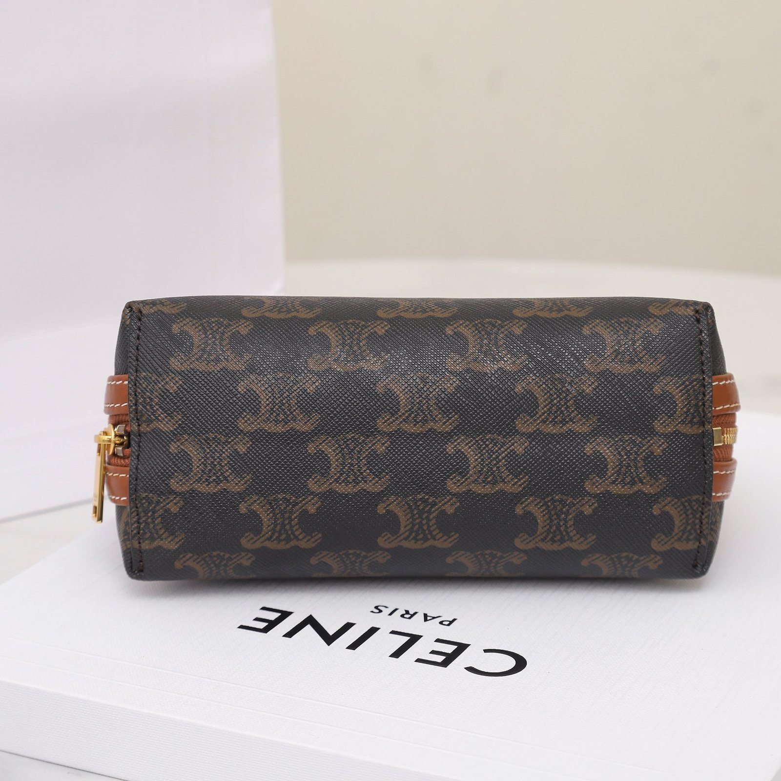 CELINE Triomphe Canvas and Calfskin Mini Chain Clutch Bag Italian Leather Shell Pouch for Women Crossbody Shoulder Bag 7