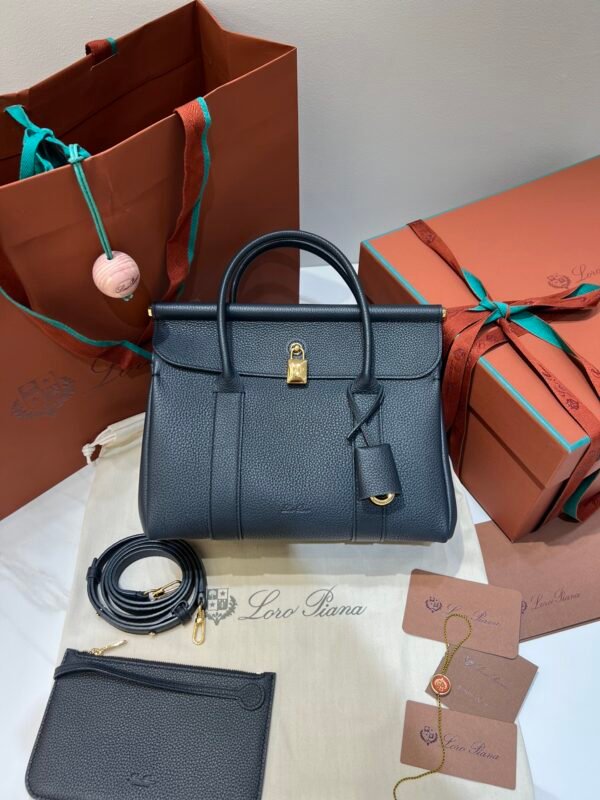 Loro Piana Loom L25 Handbag 25cm Tender Calfskin Leather Top-Handle Bag with Crossbody Strap and Iconic Padlock