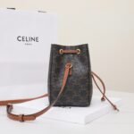 Celine Small Bucket Bag 13.5cm Brown Triomphe Canvas Crossbody with Adjustable Strap Compact Designer Everyday Purse 8
