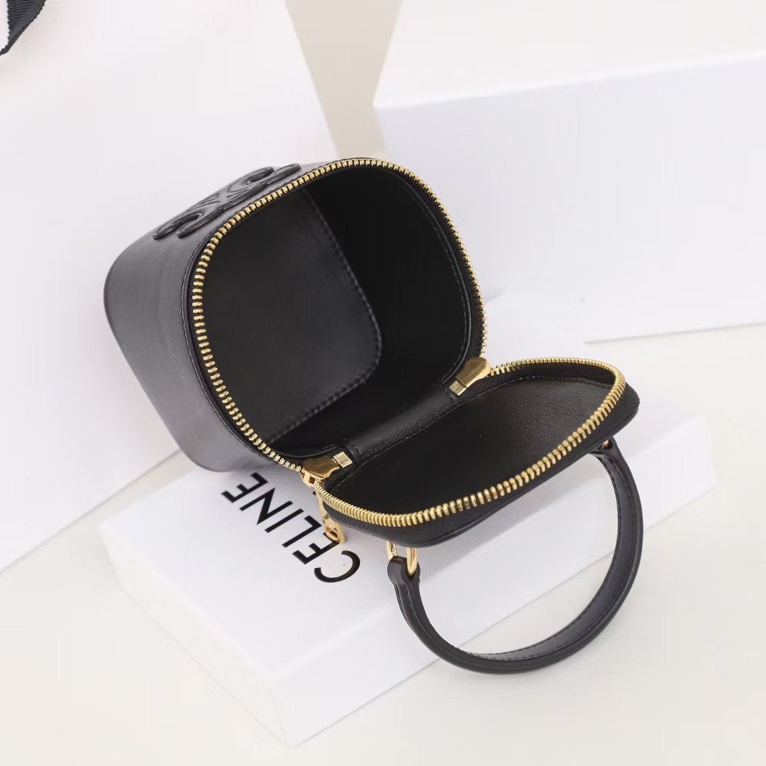 Celine Mini Vanity Case 9.5cm Shiny Calfskin with Triomphe Motif Leather Luxury Crossbody Bag 8