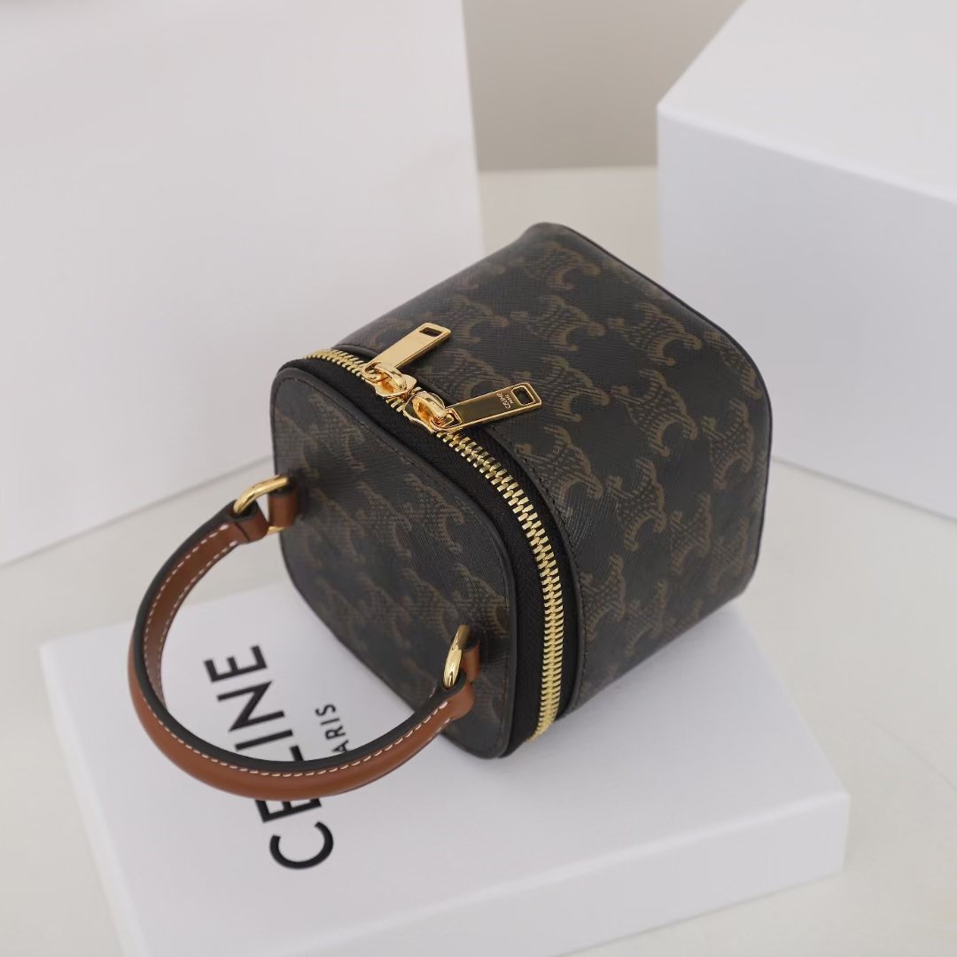 CELINE Mini Vanity Case 9.5cm Triomphe Canvas with Calfskin Leather Small Crossbody Vanity Box Bag 8