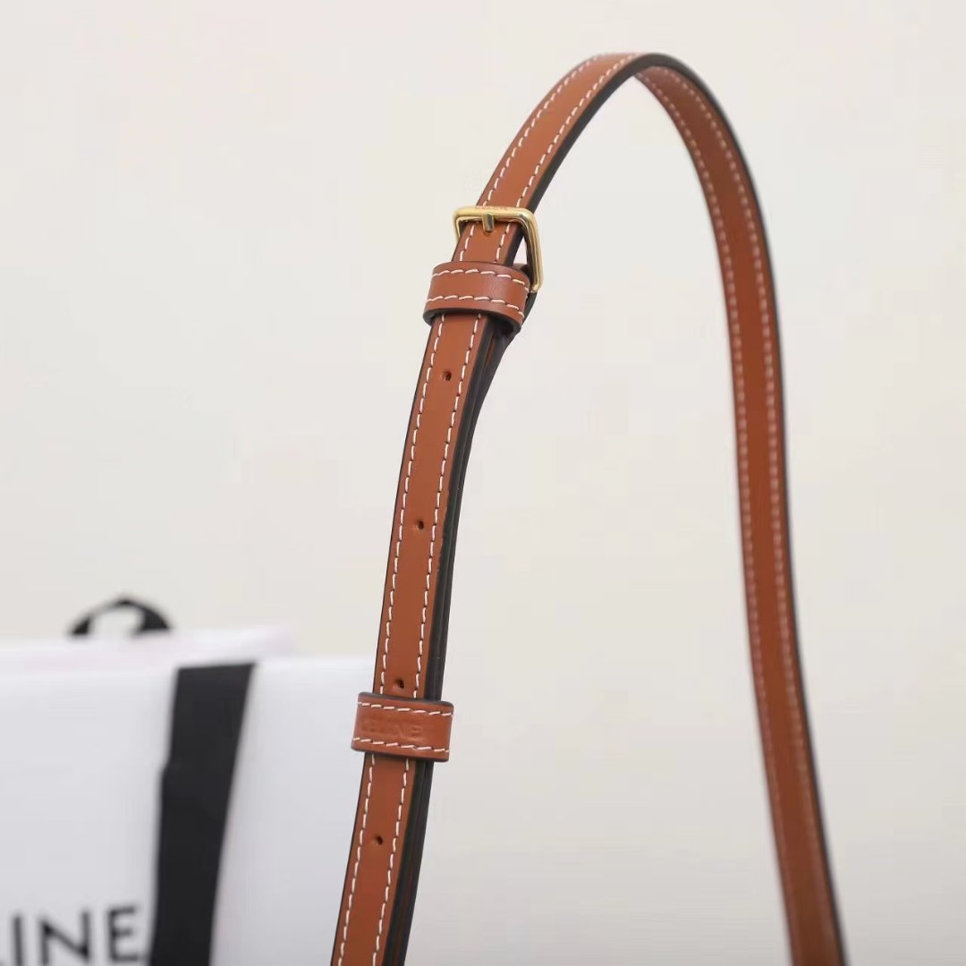 CELINE Triomphe Canvas and Calfskin Ava Bag 22cm Tan Underarm Shoulder Bag Premium Leather Hobo Bag 8