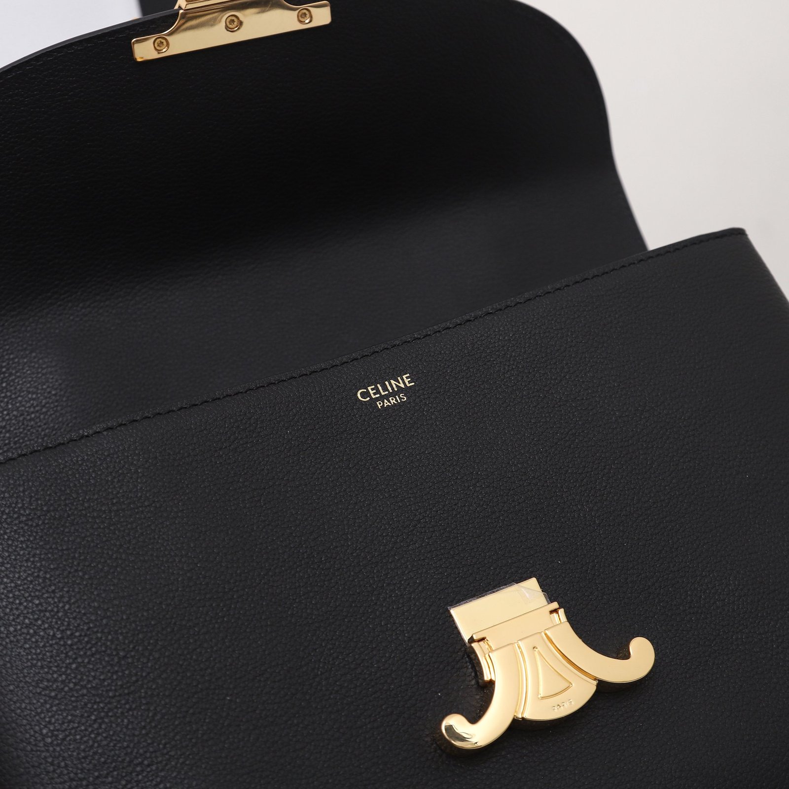 CELINE NINO Top Handle Bag 26cm Black Grained Calfskin with Gold Triomphe Hardware Luxury Crossbody Handbag 8