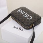 CELINE Triomphe Canvas Camera Bag 23cm Luxury Designer Crossbody Messenger Bag with White Logo & Calfskin Leather 8