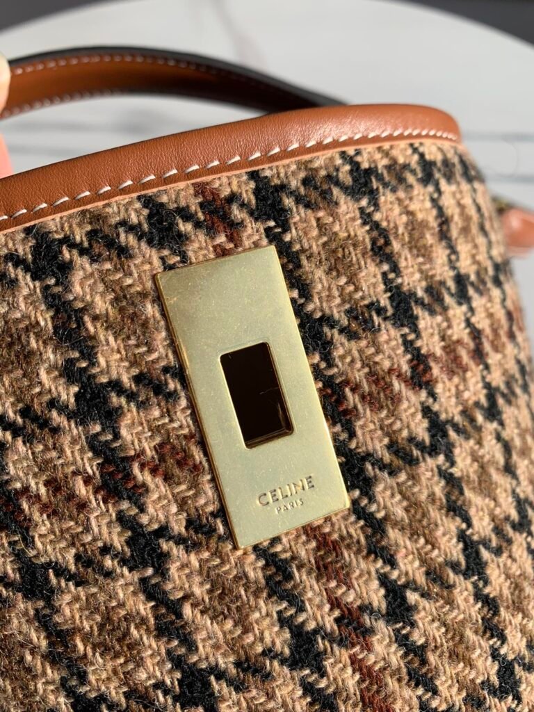 CELINE Teen Bucket 16 Bag Houndstooth vs. Tan Calfskin Handbags – Image 8