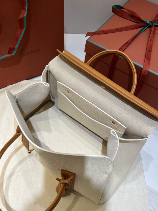 Loro Piana Loom L32 Bag 33cm Designer Canvas & Leather Tote Handbag Work & Travel Satchel with Detachable Pouch