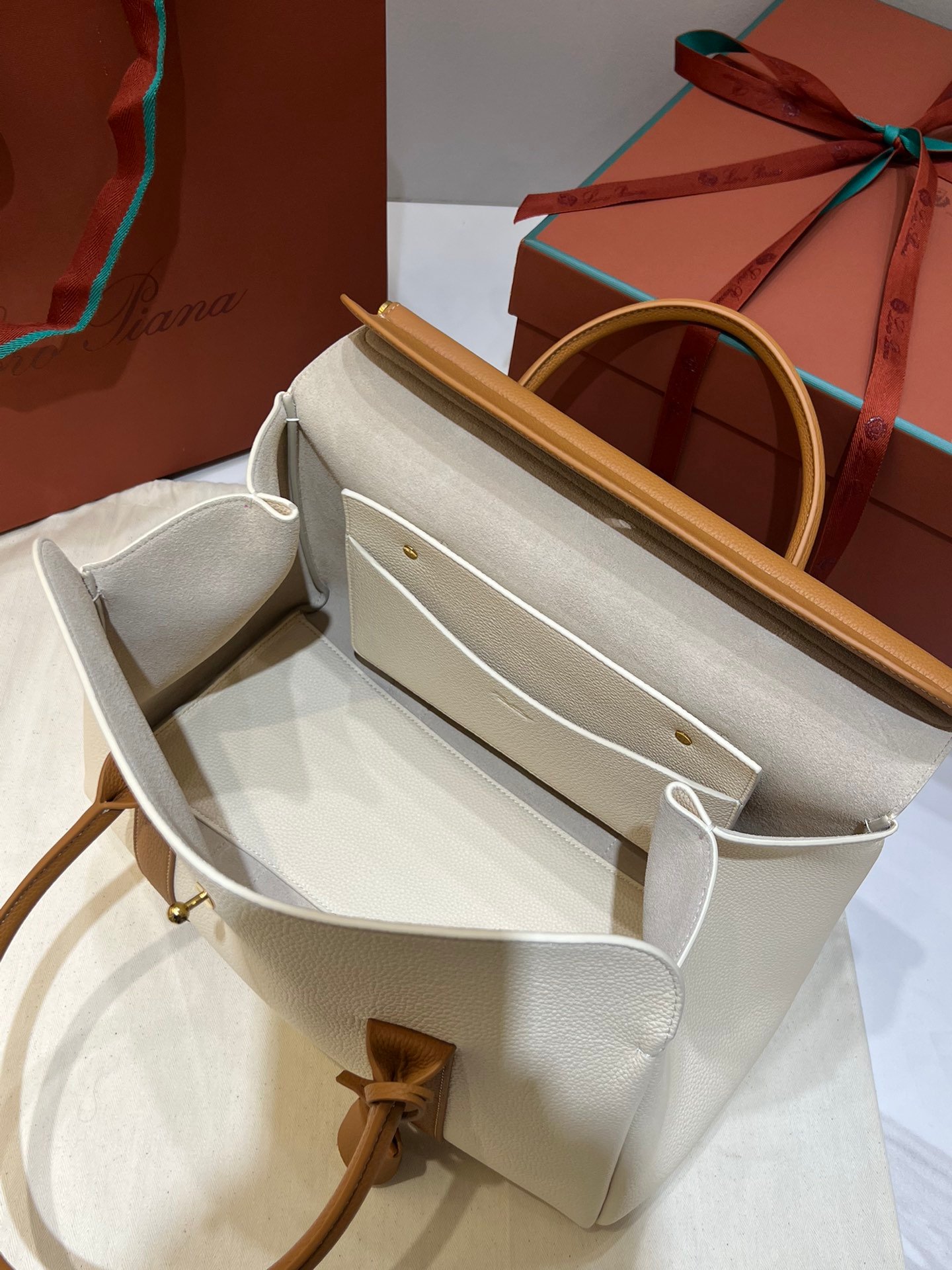 Loro Piana Loom L32 Bag 33cm Designer Canvas & Leather Tote Handbag Work & Travel Satchel with Detachable Pouch