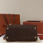 Loro Piana Loom L32 Handbag 33cm Dark Brown Grained Calfskin Leather Tote with Signature Gold Padlock and Key