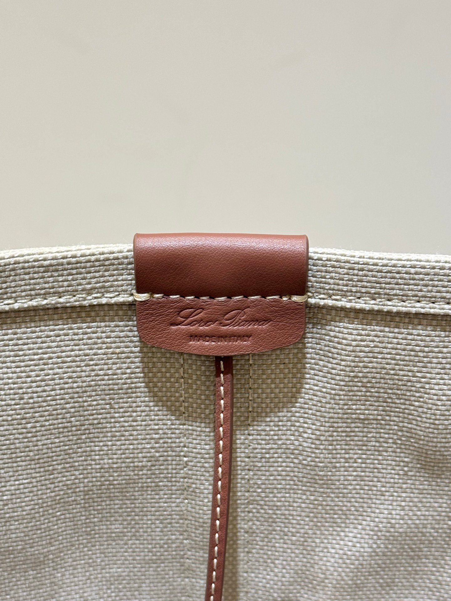 Loro Piana Ghiera Shopper Large Canvas Tote Bag 40cm Shoulder Bag for Work and Travel with Grained Leather Trim