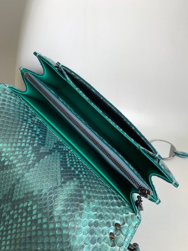 8 BVLGARI Serpenti Forever MaxiChain Medium Shoulder Bag Pearlescent Afterglow Aquamarine Blue Python Exotic Leather Crossbody Bag