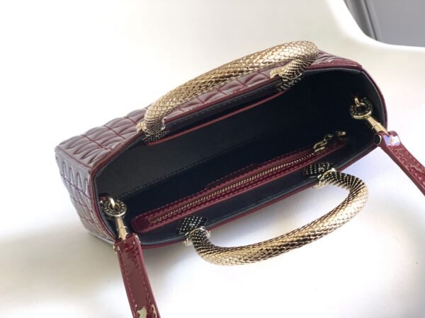8 BVLGARI Serpentine Duo Tote Bag 21.5cm Designer Quilted Patent Leather Evening Bag with Snake Handles