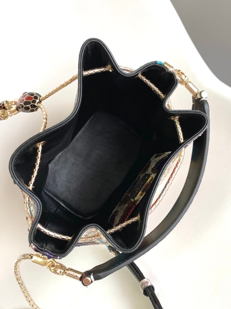 BVLGARI Serpenti Forever Python Bucket Bag Metallic Fil Coupe & Multicolor Lunar Snakeskin Top Handle Crossbody Handbag 2 Sizes – Image 8 BVLGARI Serpenti Forever Python Bucket Bag Metallic Fil Coupe & Multicolor Lunar Snakeskin Top Handle Crossbody Handbag 2 Sizes – Image 8