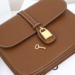 CELINE TABOU Medium Shoulder Bag 22cm Smooth Tan Calfskin Vintage Inspired Crossbody Bag with Gold Padlock Hardware 8