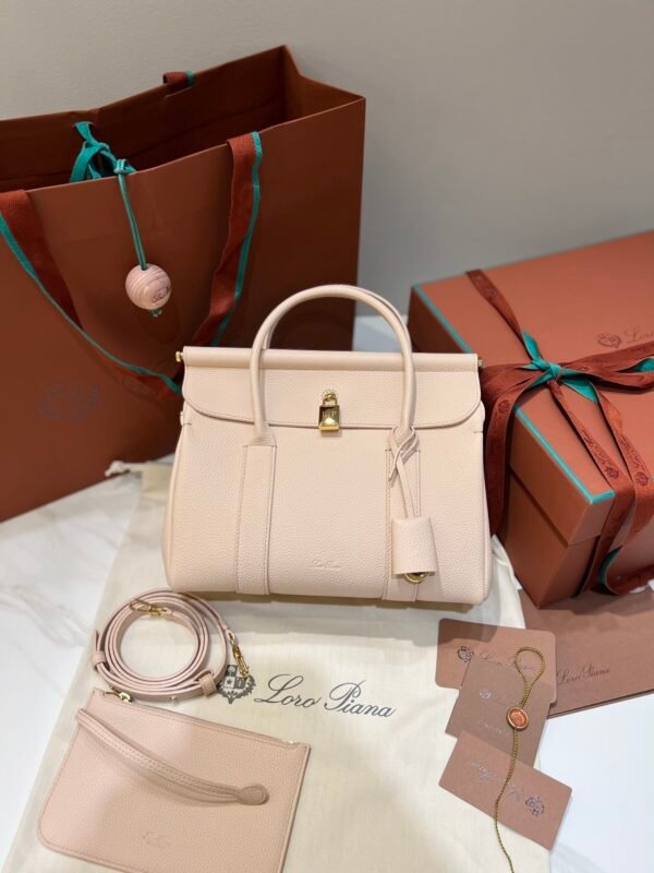 Loro Piana Loom L25 Handbag 25cm Tender Calfskin Leather Top-Handle Bag with Crossbody Strap and Iconic Padlock