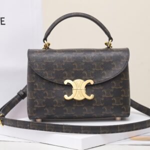 CELINE Triomphe Canvas Small Top Handle Bag 20.5cm Monogram Crossbody Calfskin Leather Women’s Handbag 9