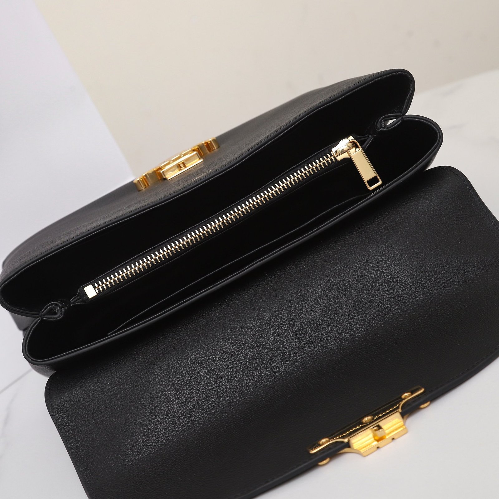 CELINE NINO Top Handle Bag 26cm Black Grained Calfskin with Gold Triomphe Hardware Luxury Crossbody Handbag 9