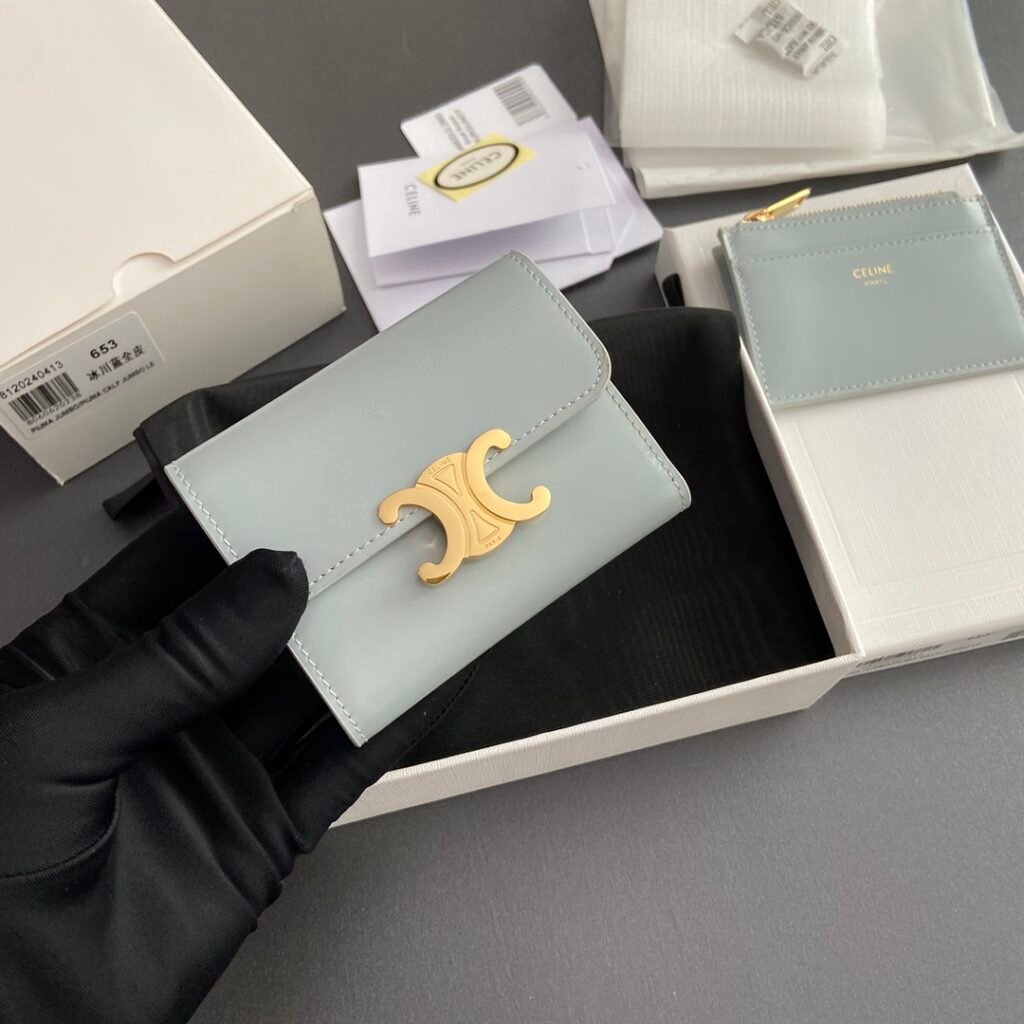 CELINE TRIOMPHE Compact Wallet Shiny Calfskin 5 Colors Small Wallets for Mini Bags – Image 2