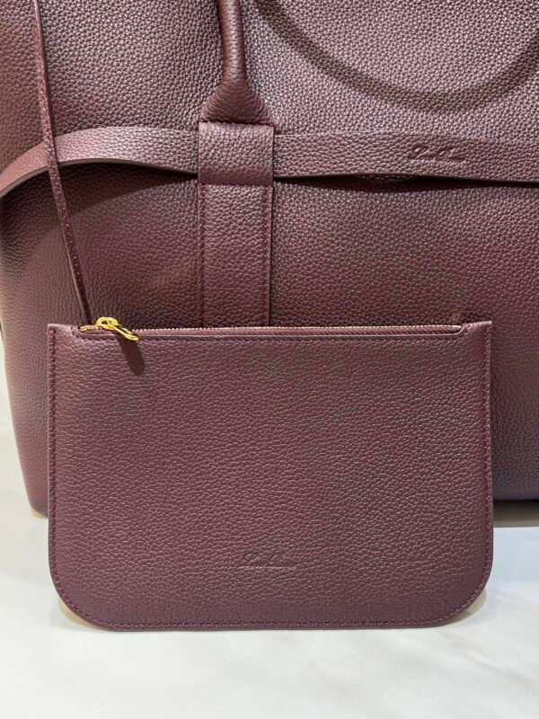 9 Loro Piana Ghiera Shopper Large Leather Tote Bag 40cm Grained Leather Handbag with Cashmere Lining and Detachable Pouch for Work and Travel