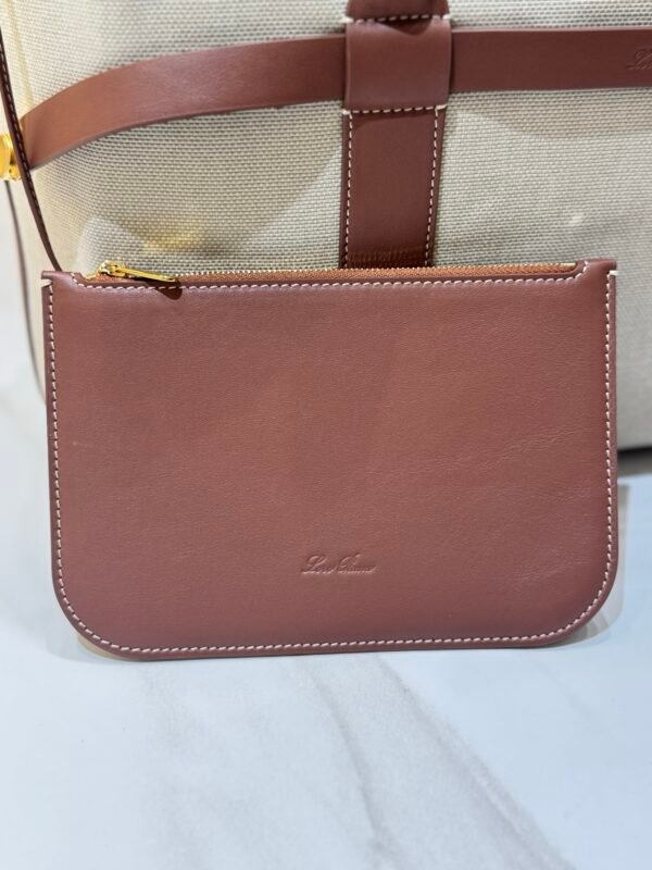 Loro Piana Ghiera Shopper Large Canvas Tote Bag 40cm Shoulder Bag for Work and Travel with Grained Leather Trim
