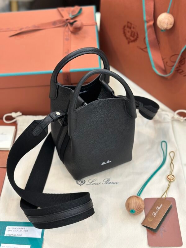 9 Loro Piana Bale Mini Bucket Bag Grained Calfskin Sophisticated Shoulder and Crossbody Handbag Craftsmanship and Versatile Luxury