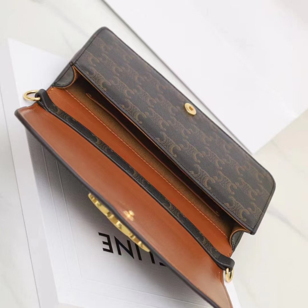 CELINE Triomphe Canvas and Calfskin 3-in-1 Chain Shoulder Bag 20.5cm Parisian Chic Crossbody and Underarm Bag 9