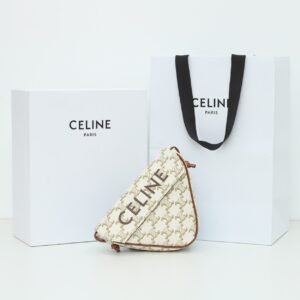 Celine Triangle Crossbody Bag 21cm Triomphe Canvas & Calfskin Leather Luxury Geometric Shoulder Handbag 9