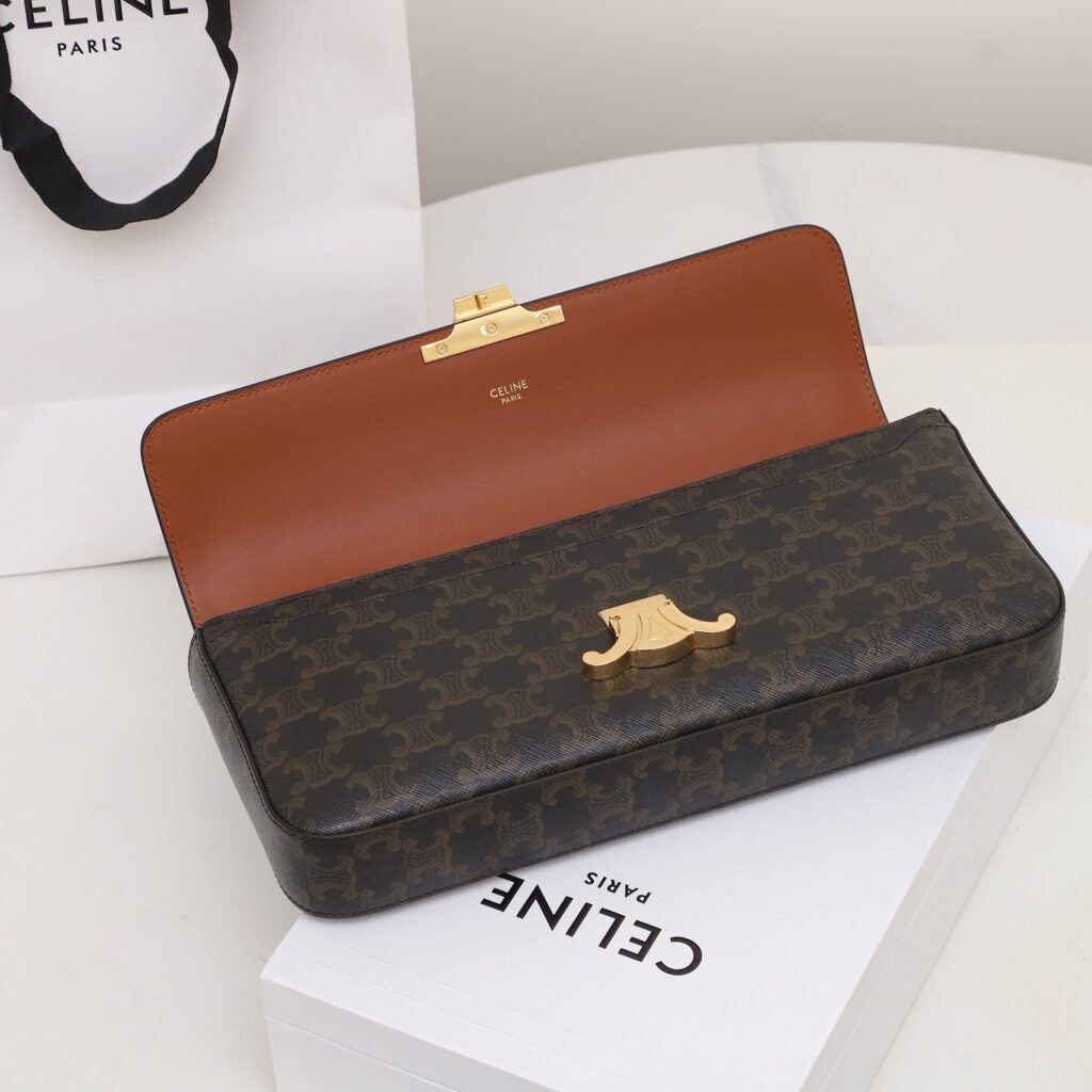Celine Triomphe Chain Bag 33cm Shiny Calfskin Leather Underarm Bag – Image 9 Celine Triomphe Chain Bag 33cm Shiny Calfskin Leather Underarm Bag – Image 9