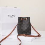 Celine Small Bucket Bag 13.5cm Brown Triomphe Canvas Crossbody with Adjustable Strap Compact Designer Everyday Purse 9