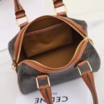 CELINE Small Boston Bag Triomphe Canvas and Calfskin Vintage Monogram Handbag Tan Crossbody Bag with Strap 9