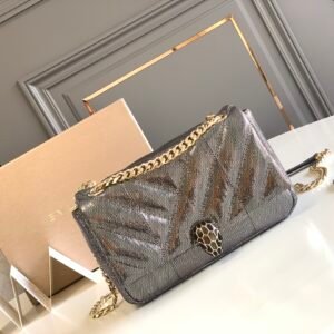 BVLGARI Serpenti Cabochon Shoulder Bag 22.5cm Metallic Karung Watersnake Leather Crossbody Bag with Matelassé Quilted Pattern and Iconic Enamel Snakehead Clasp BVLGARI Serpenti Cabochon Shoulder Bag 22.5cm Metallic Karung Watersnake Leather Crossbody Bag with Matelassé Quilted Pattern and Iconic Enamel Snakehead Clasp
