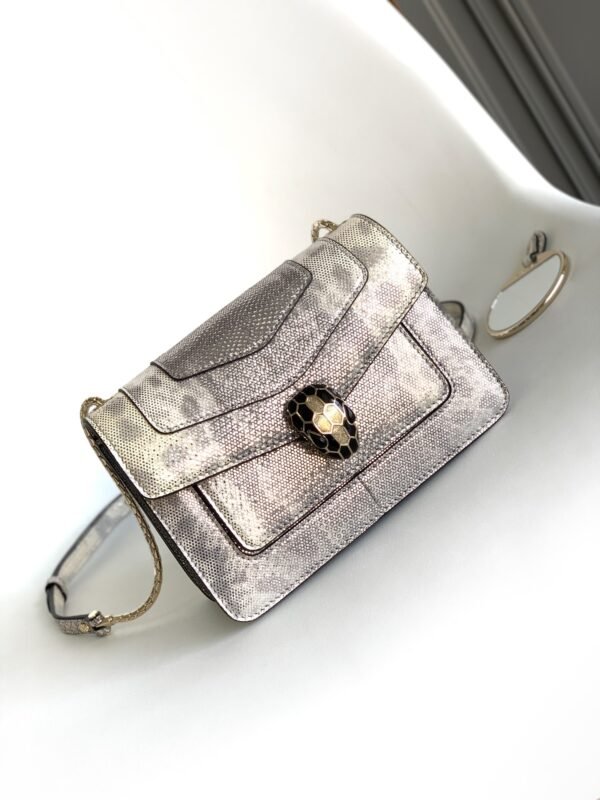 1 BVLGARI Serpenti Forever Luxury Shoulder Bag 19cm Metallic Karung Skin Crossbody Handbag with Iconic Snakehead Enamel Clasp